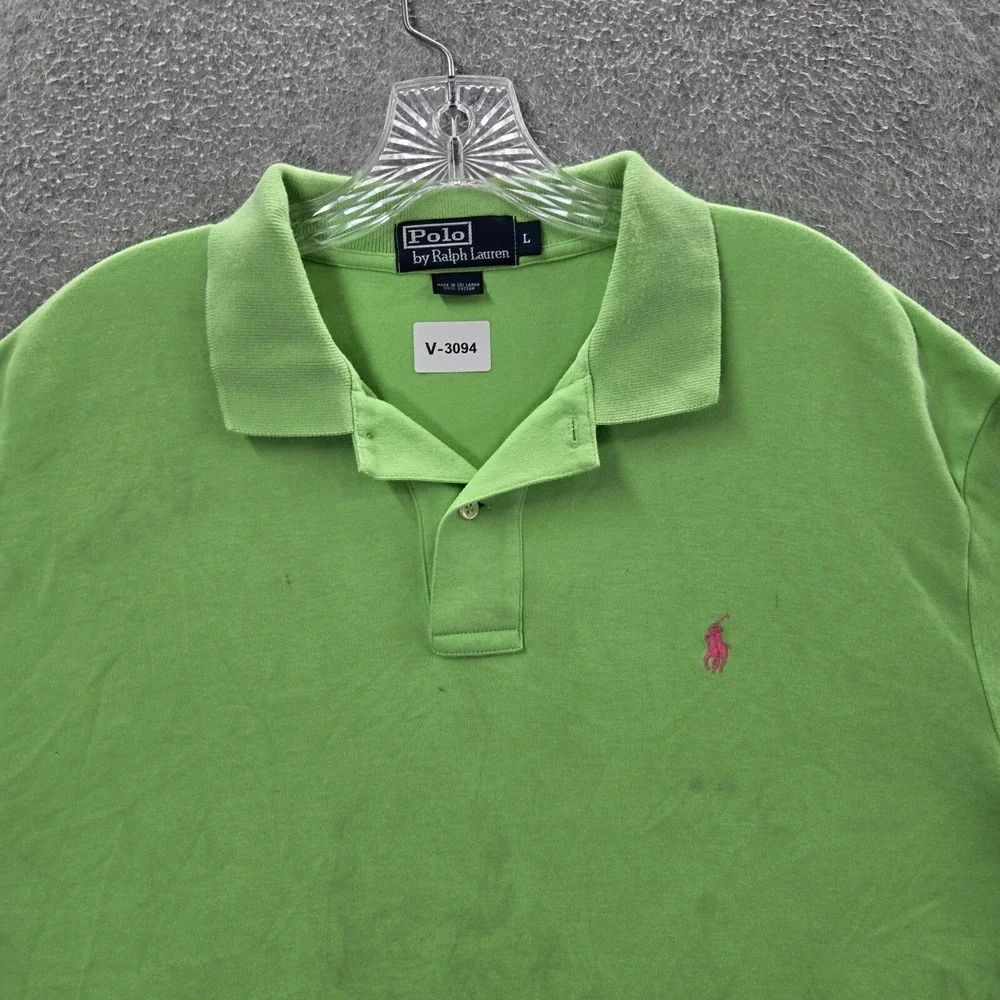 Polo Ralph Lauren Men Polo Shirt‎ Large Green Logo Short Sleeve Pony Embroidered